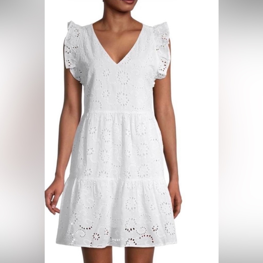Time and Tru Cottagecore White Cotton Eyelet Ruffle Dress Size S Coquette